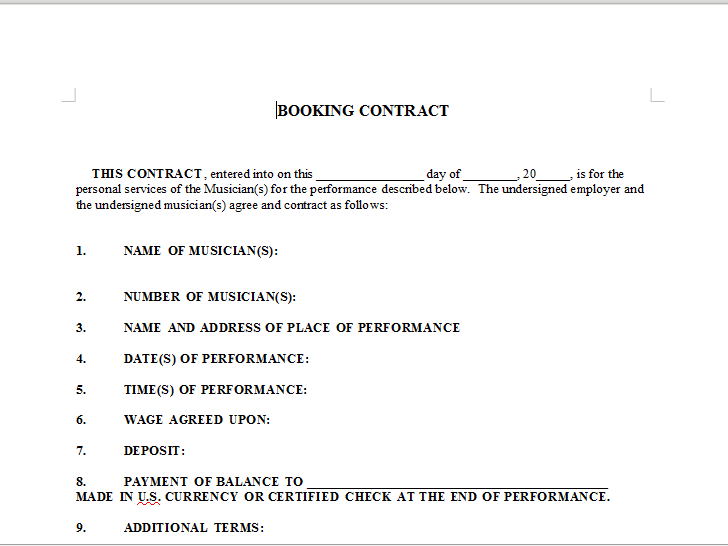 Talent Booking Contract
